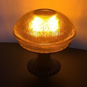 Vintage 1970s Amber Oval Globe Shade Bedside Table Lamp on Black Base, 10x10